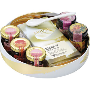 Tray cardboard round SIGNATURE white/gold hot foil stamping 2