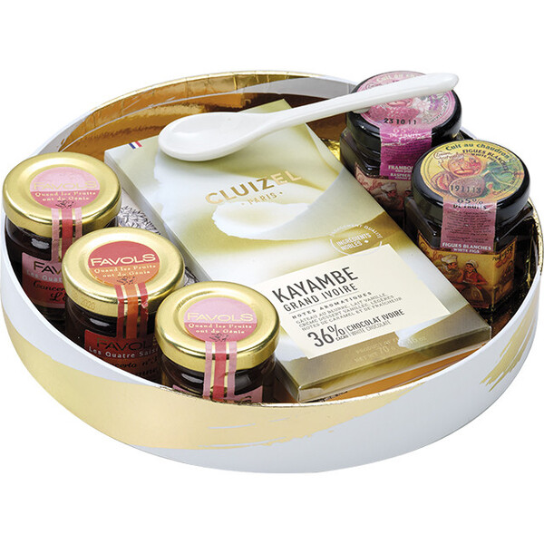 Tray cardboard round SIGNATURE white/gold hot foil stamping