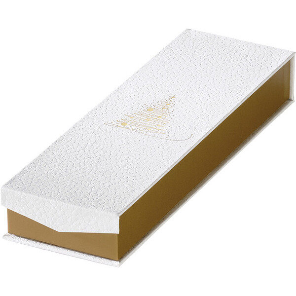 Caja cartón rectangular chocolates 2 líneas CHISPAS DE ORO textura blanco/estampación en caliente dorado cierre magnético
