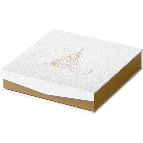 Box cardboard square chocolates 4 rows GOLDEN SPARKLES texture white/ gold hot foil stamping magnetic closure