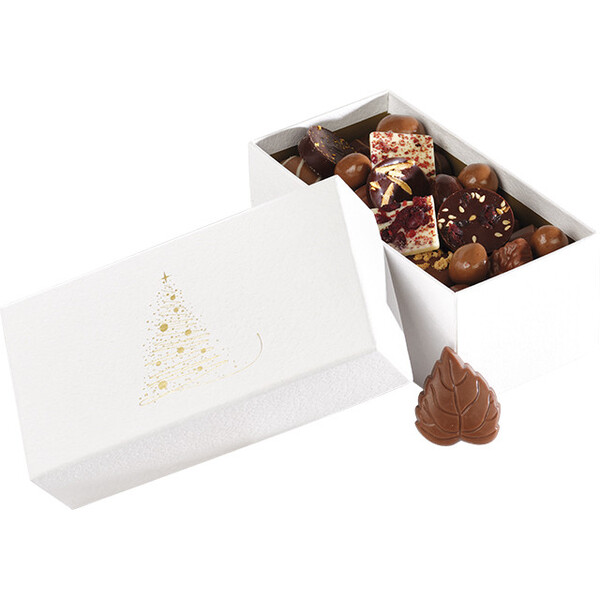 Coffret carton ballotin chocolats ECLATS DORES texture blanc/dorure à chaud or 3 intercalaires or