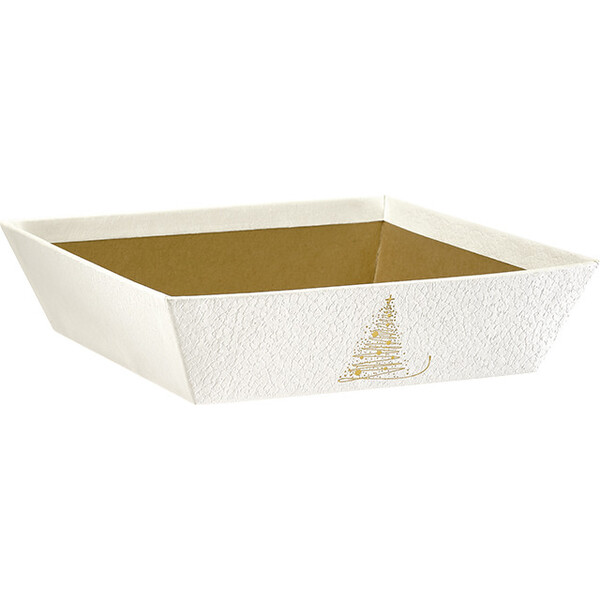 Tray cardboard square GOLDEN SPARKLES texture white/gold hot foil stamping