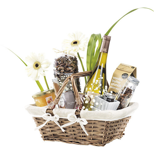 Cesta vime/madeira retangular castanho tecido...