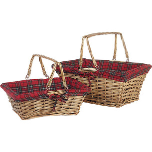 Panier osier/bois rectangle marron tissu écossais... 2