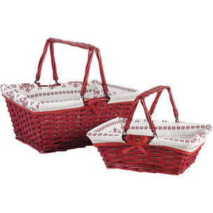 Basket wicker/wood rectangular red white fabric/red... 2