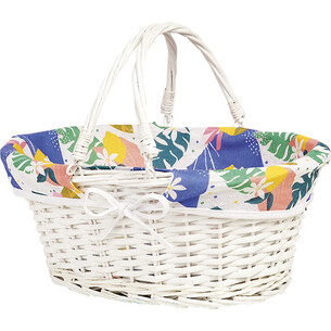 Basket wicker/wood oval CITRUS GARDEN white fabric...