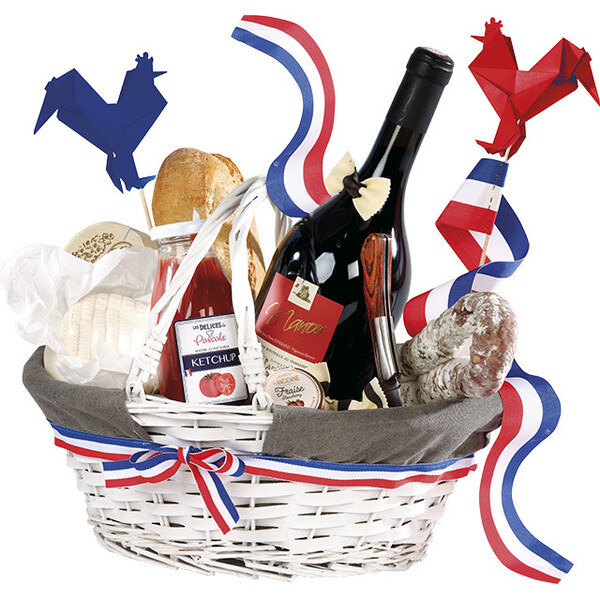 Basket wicker/wood oval white fabric foldable handles