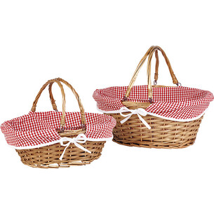 Panier osier/bois ovale marron tissu VICHY rouge/blanc... 2