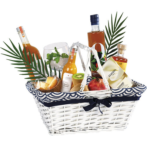 Basket wicker/wood oval white ESCAPE blue/white...