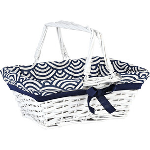 Basket wicker/wood rectangular white ESCAPE blue/white...