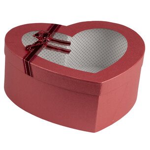 Coffret carton coeur rouge/irisé noeud satin
