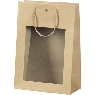 Saco de papel kraft com janela/ alças de cordão