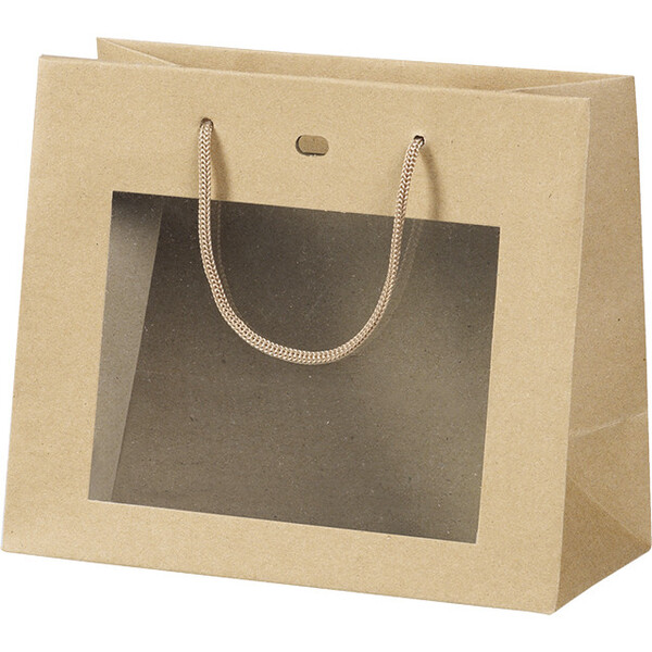 Sac papier kraft fenêtre PVC/poignées corde/oeillet de fermeture