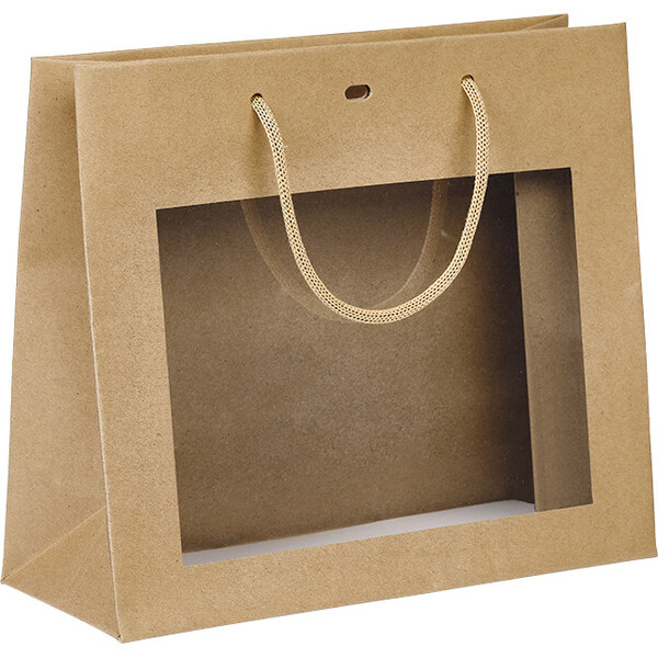 Saco papel kraft janela PET pegas corda kraft ilhó