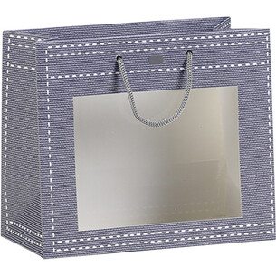 Sac papier gris fenêtre PVC/poignées corde/oeillet de...