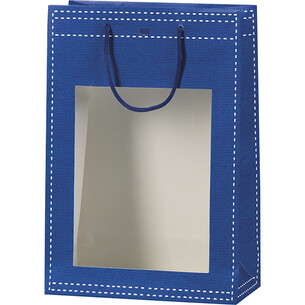 Sac papier bleu fenêtre PVC/poignées corde/oeillet de...