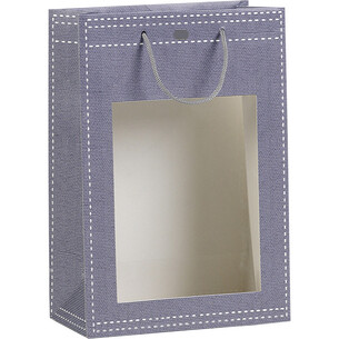 Sac papier gris fenêtre PVC/poignées corde/oeillet de...