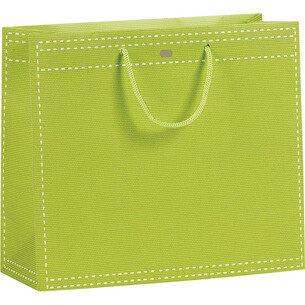 Sac papier vert anis poignées corde/oeillet de fermeture