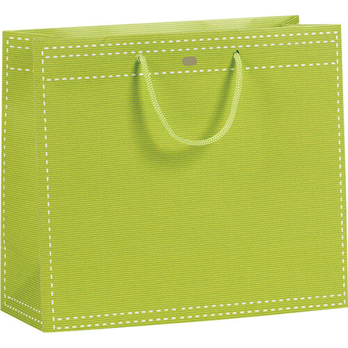 Sac papier vert anis poignées corde/oeillet de fermeture