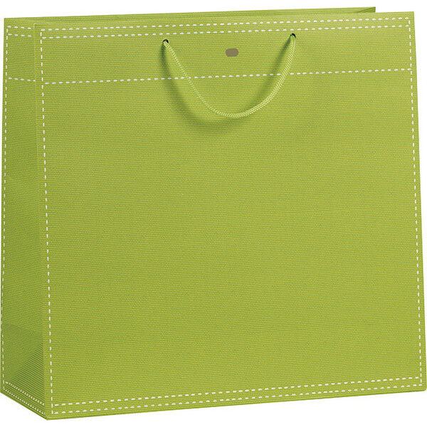 Sac papier vert anis poignées corde/oeillet de fermeture