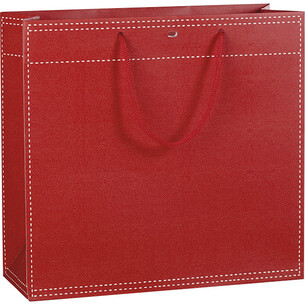 Sac papier rouge poignées corde/oeillet