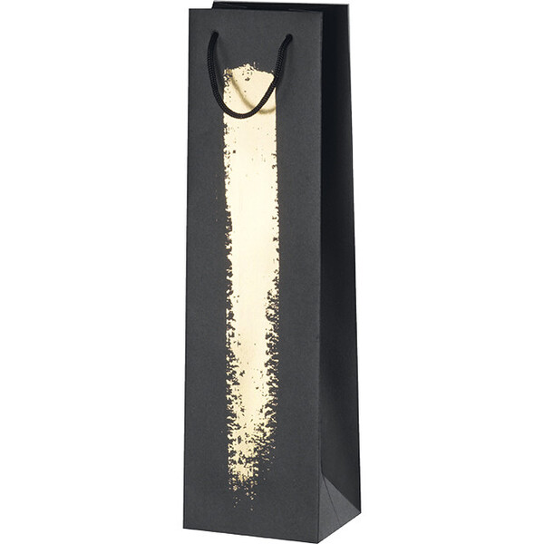 Saco de papel 1 garrafa preto/dourado alças de cordão