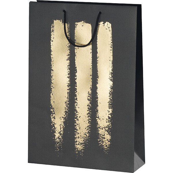 Saco de papel 3 garrafas preto/dourado alças de cordão/separação