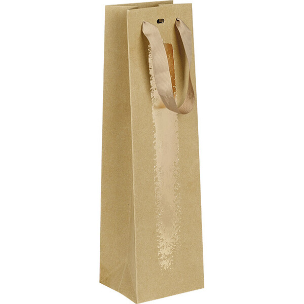 Saco de papel 1 garrafa kraft/dourado alças fita