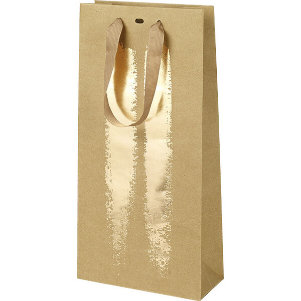 Bolsa papel 2 botellas kraft/oro asas cuerda/ojal/separador