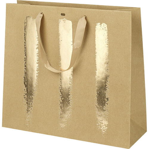 Sac papier kraft/or poignées ruban/oeillet de fermeture