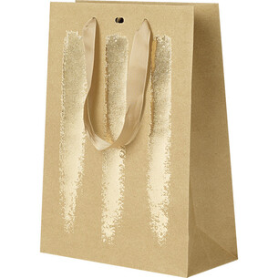 Bag paper kraft/gold ribbon handles eyelet