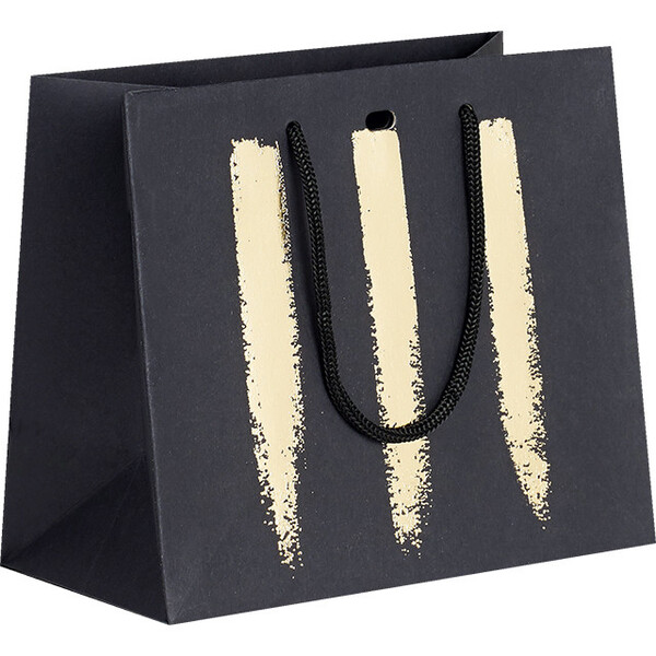 Bolsa papel negro/dorado asas cinta/ojal