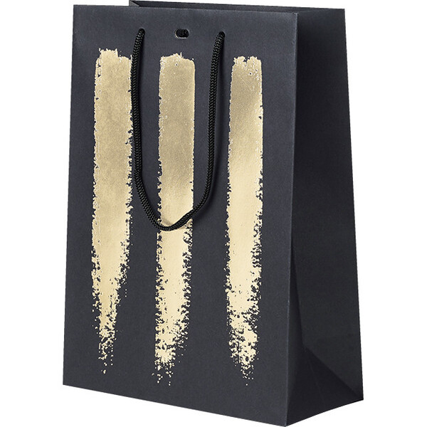 Bolsa papel negro/dorado asas cinta/ojal