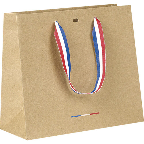 Saco de papel kraft asas fita azul/branco/vermelho