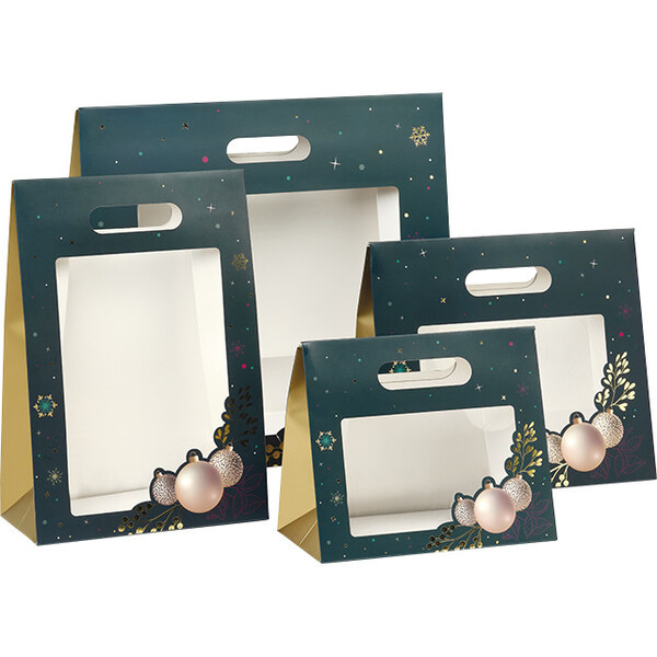 Bag paper ENCHANTED NATURE green/gold hot foil stamping/PET window/cord adhesive closure