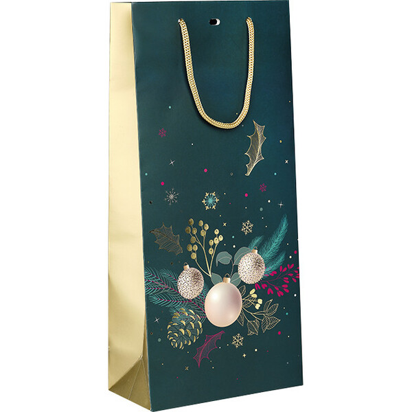 Bag paper 2 bottles ENCHANTED NATURE green/gold hot foil stamping/cord handle/eyelet