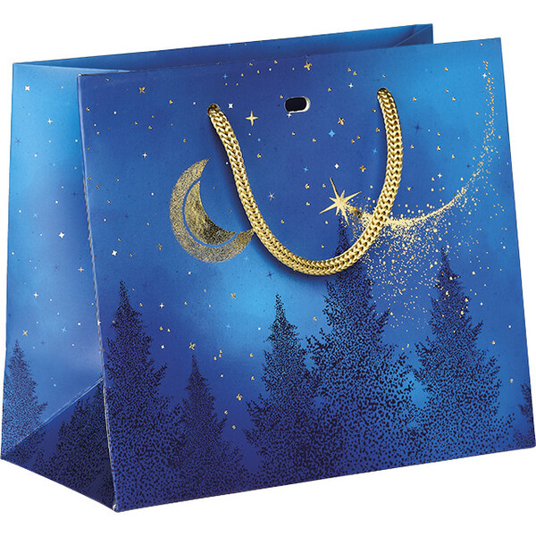 Saco papel NOITE ESTRELADA azul/estampagem a quente ouro/pegas corda/ilhó