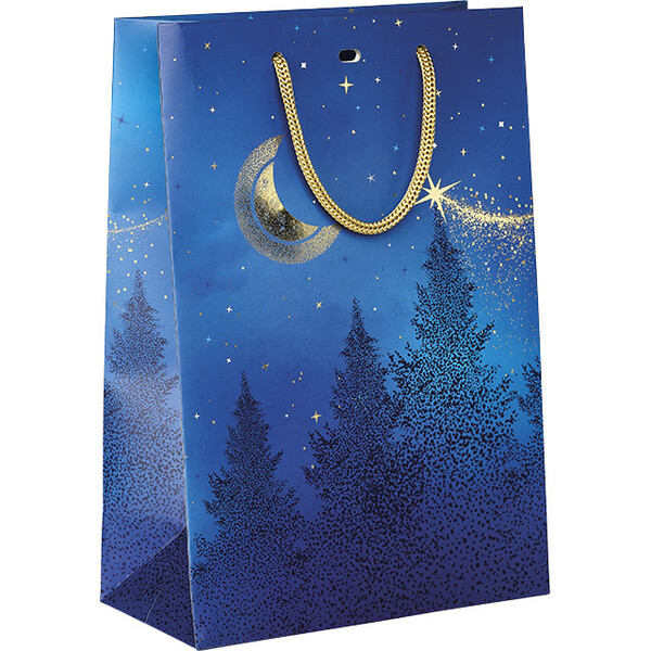 Bag paper STARRY NIGHT blue/gold hot foil stamping/PET window/cord handle/eyelet