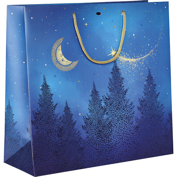 Saco papel NOITE ESTRELADA azul/estampagem a quente ouro/pegas corda/ilhó