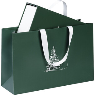 Sac papier ELEGANCE D'HIVER texture vert/blanc poignées... 2