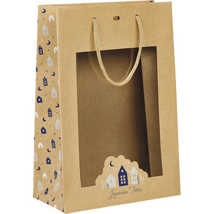 Bag paper OSLO blue/white/PET window/cord handle/eyelet