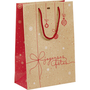 Sac papier kraft SURPRISES D'HIVER rouge/blanc/poignées...