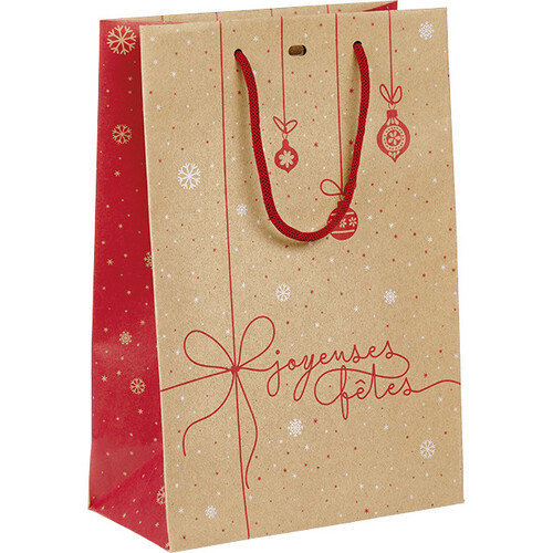 Bag paper WINTER SURPRISES red/white/cord handle/eyelet