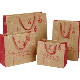 Sac papier kraft SURPRISES D'HIVER rouge/blanc/poignées... 2