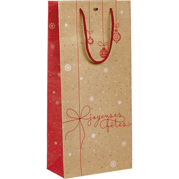 Bolsa papel 2 botellas SORPRESAS DE INVIERNO rojo/blanco/asas cuerda/ojal