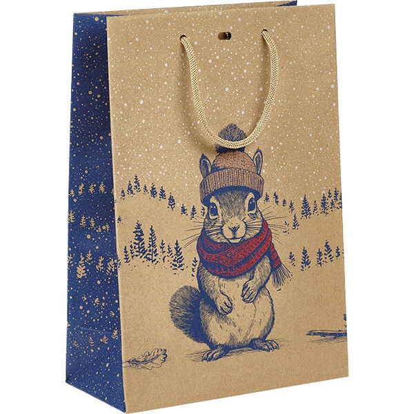 Bolsa papel kraft ENCUENTROS INSOLITOS azul/rojo/asas cuerda/ojal