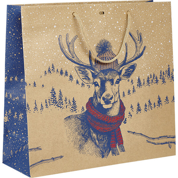 Saco papel kraft ENCONTROS INSOLITOS azul/vermelho/branco/pegas corda/ilhó