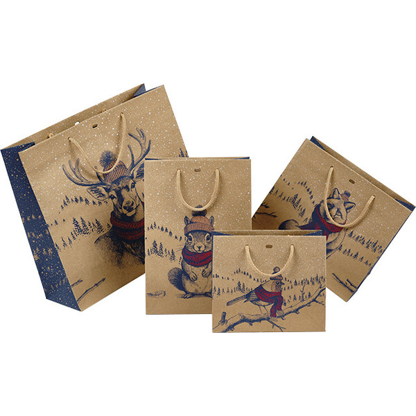 Bolsa papel kraft ENCUENTROS INSOLITOS azul/rojo/asas cuerda/ojal