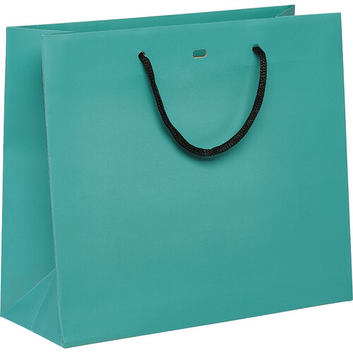 Sac papier bleu poignées papier noir oeillet de fermeture