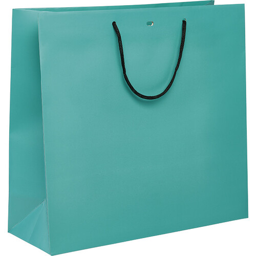 Sac papier bleu poignées papier noir oeillet de fermeture
